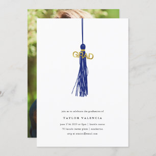 Invitation Bright Blue Tassel Graduation Party Photo personna