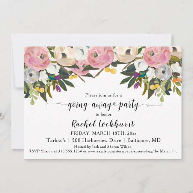 Invitation Bright Blush Boho Partir d'adieu de fête Photo (Devant)