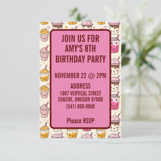 Invitation Bright Boba Tea Motif (Debout devant)
