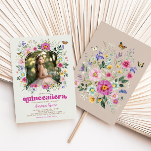 Invitation Bright Boho Fleur sauvage Butterfly Quinceañera Pa