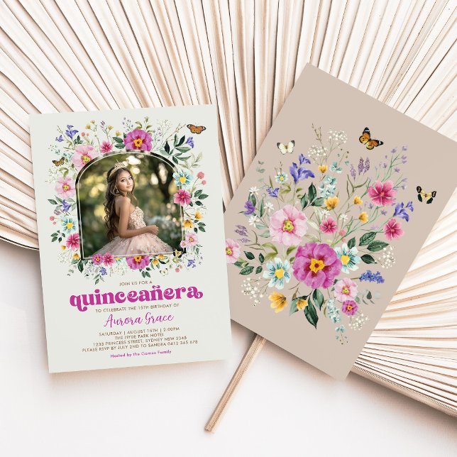 Invitation Bright Boho Fleur sauvage Butterfly Quinceañera Pa (Créateur téléchargé)