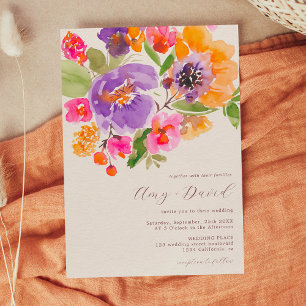 Invitation Bright bold automne floral aquarelle photo mariage
