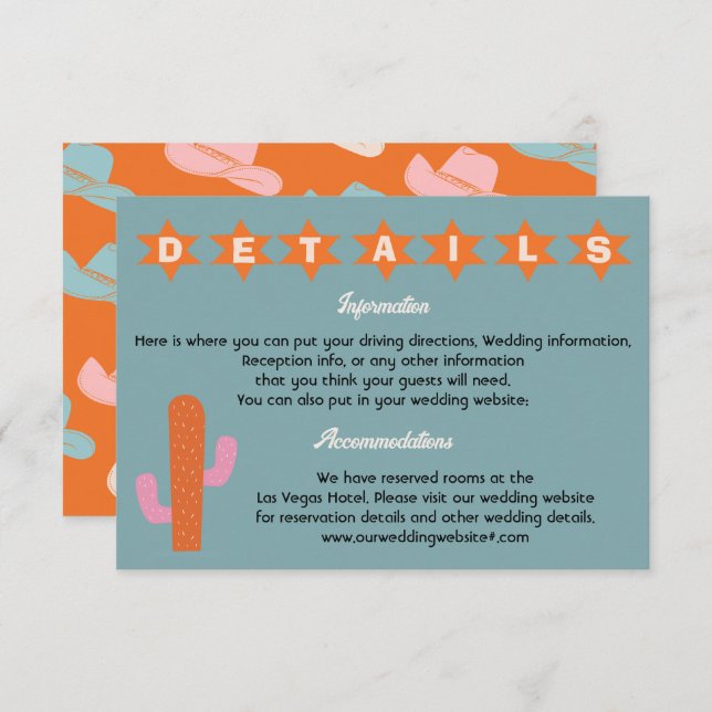 Invitation Bright Bold Cowboy Western Détails Information (Devant / Derrière)