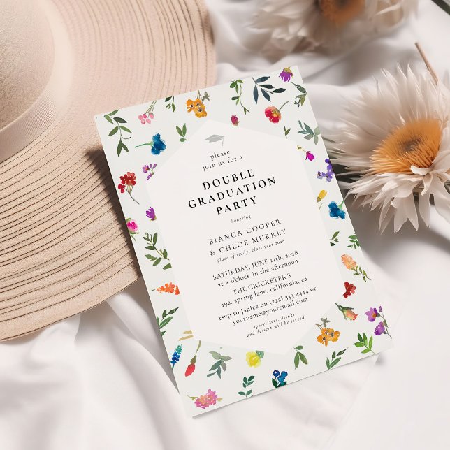 Invitation Bright Bold Dainty Floral Double Graduation Party (Créateur téléchargé)