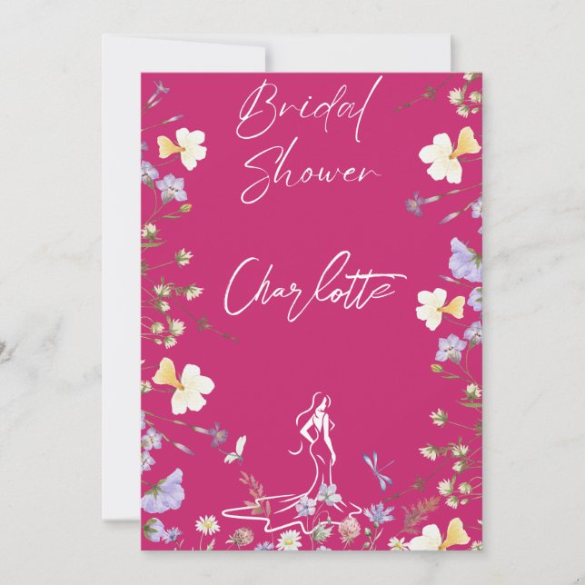 Invitation Bright bold fleurs sauvages script douche de marié (Devant)