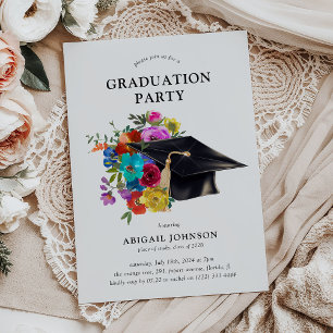 Invitation Bright & Bold Floral Casquette Graduation Party