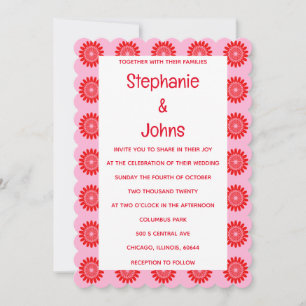 Invitation Bright Bold Orange rose rétro Floral Boho Mariage