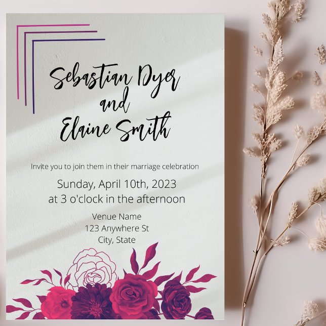 Invitation Bright Bold rose & violet Floral Mariage soleil (Créateur téléchargé)