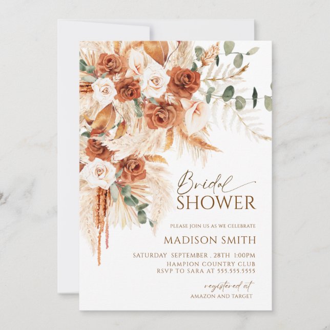 Invitation Bright Bold Terracotta Boho Bohémien Enterrement d (Devant)