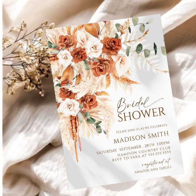 Invitation Bright Bold Terracotta Boho Fête des mariées bohèm (Créateur téléchargé)