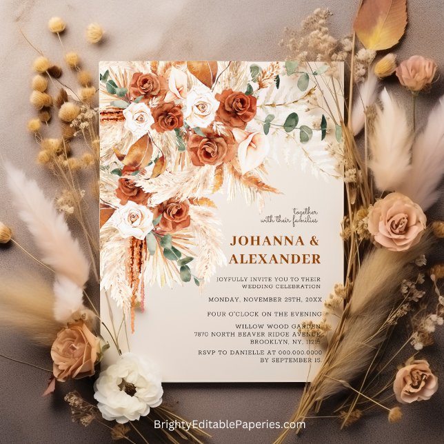 Invitation Bright Bold Terracotta Boho Mariage bohème (Bright Bold Terracotta Invitations: Perfect for Your Boho Wedding.)