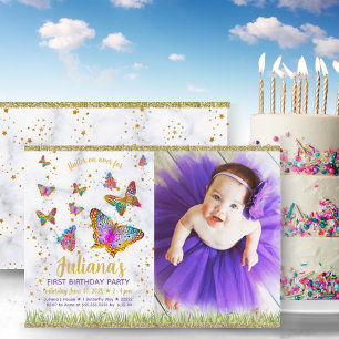 Invitation Bright Butterfly First Birthday Party Photo
