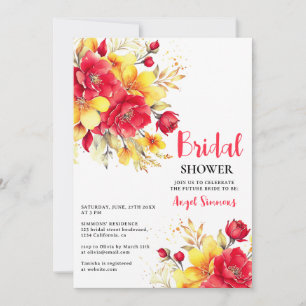 Invitation Bright chaud rouge chute floral script nuptiale do