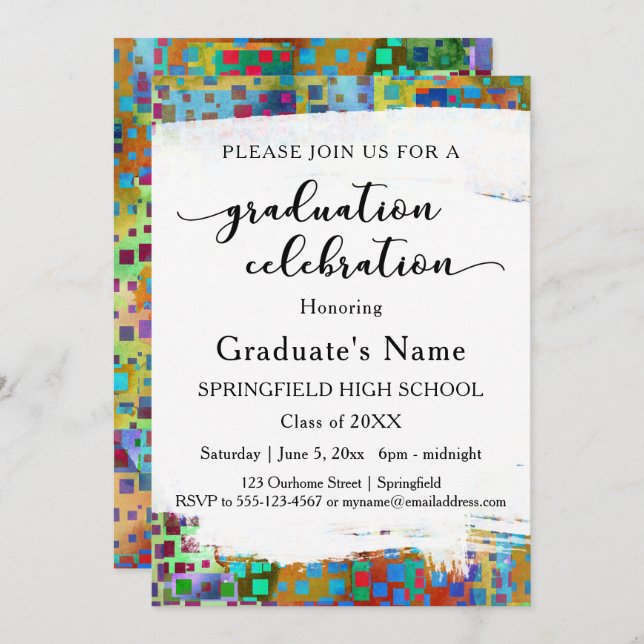 Invitation Bright Colorful Confetti Graduation Party (Devant / Derrière)