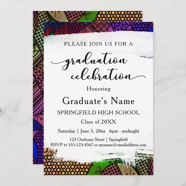Invitation Bright Colorful Motif Géométrique Partie de gradua (Devant / Derrière)