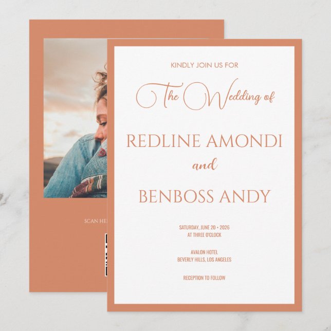 Invitation Bright Copper Elegant  Modern Calligraphy Wedding (Devant / Derrière)