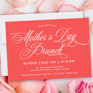 Invitation Bright Coral Calligraphie Mère's Day Brunch