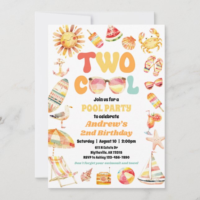Invitation Bright Deux Cool Anniversaire Pool Party Invitatio (Devant)