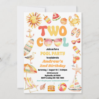Invitation Bright Deux Cool Anniversaire Pool Party Invitatio
