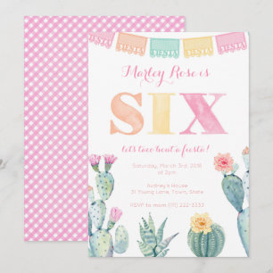 Invitation Bright Fiesta 6e anniversaire fête de cactus fille