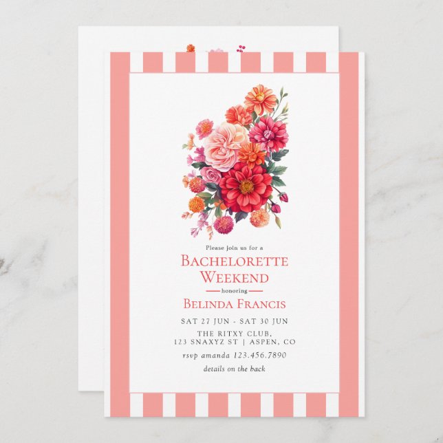 Invitation Bright Floral Bachelorette Weekend Itinerary (Devant / Derrière)