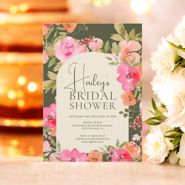 Invitation Bright Floral Boho vert Chic Fête des mariées (Bright Modern Floral Boho green Chic Bridal Shower Invitation)