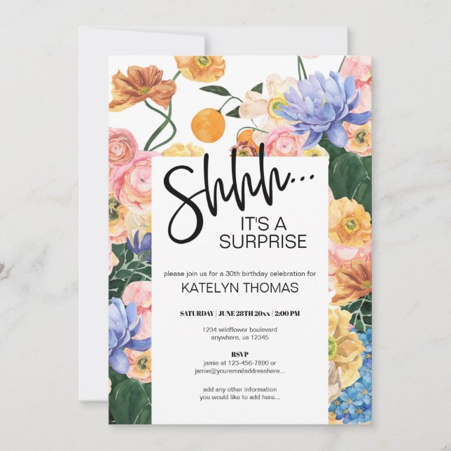 Invitation Bright Floral Fleur sauvage Surprise Anniversaire (Devant)