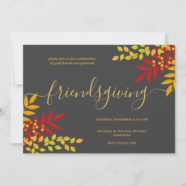 Invitation Bright Foliing Black Thème Thanksgiving Dîner (Devant)