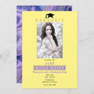 Invitation Bright Fun Purple Jaune Graduation Photo Party