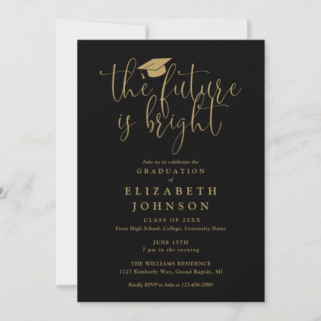 Invitation Bright Future Black And Gold Graduation Party (Devant)