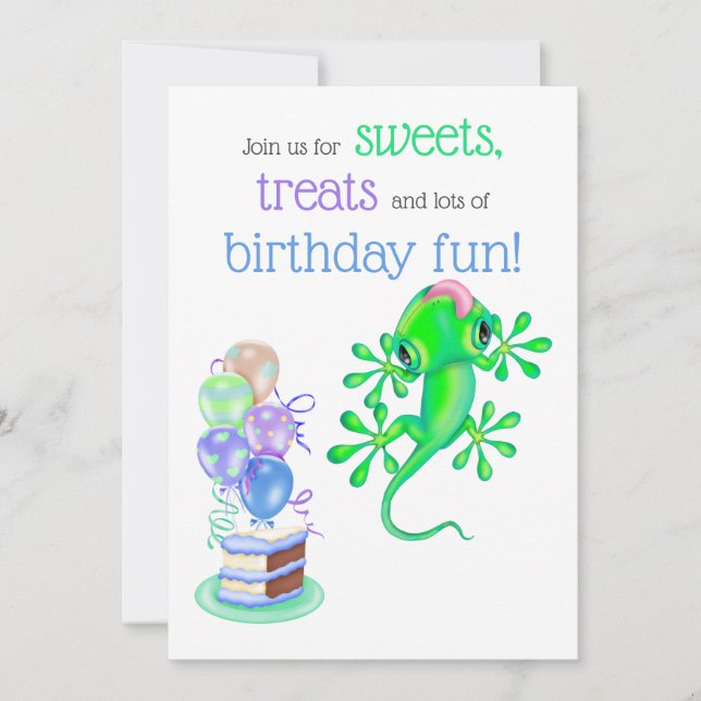 Invitation Bright Green Lizard fête d'anniversaire (Devant)