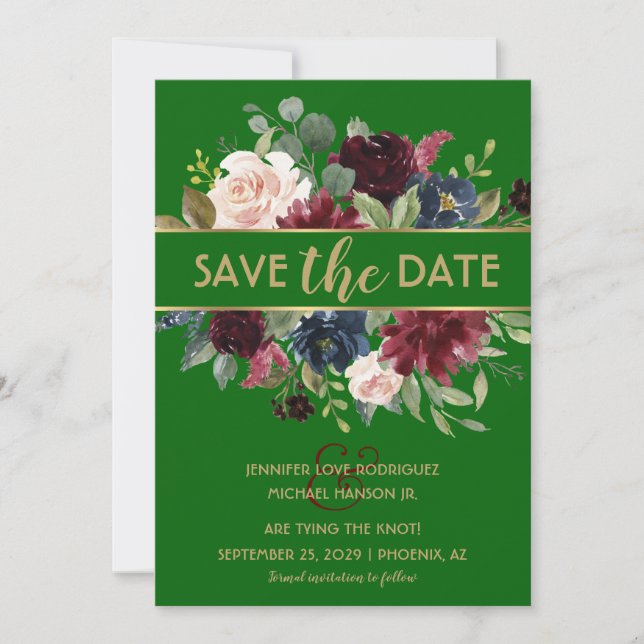 Invitation Bright Green Merlot Marine Boho Enregistrer la dat (Devant)