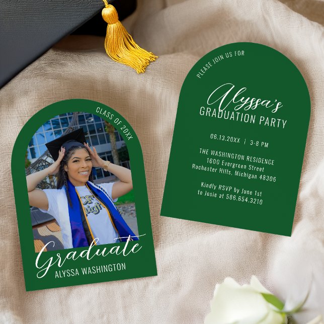 Invitation Bright Green Modern Arch Photo Graduation Party (Créateur téléchargé)