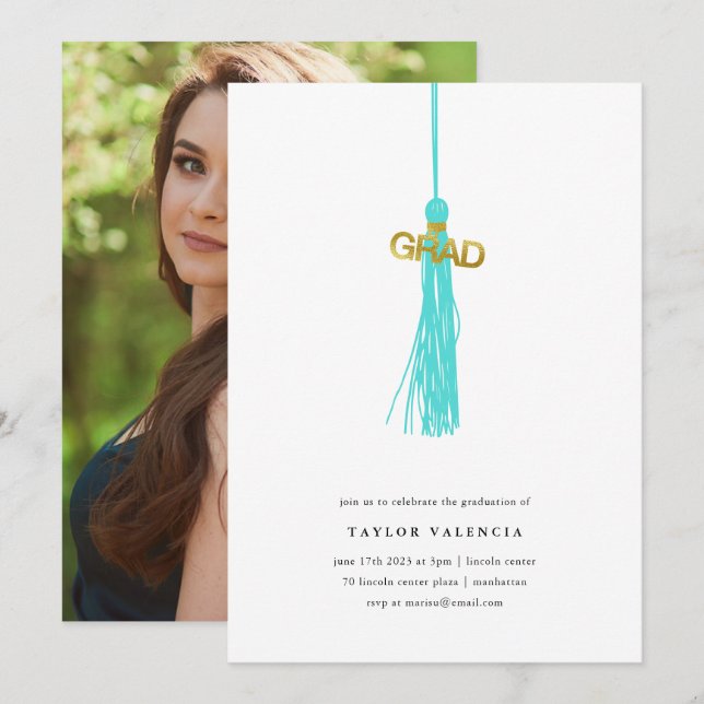 Invitation Bright Green Tassel Graduation Party Photo personn (Devant / Derrière)