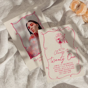 Invitation Bright Hand Drawn Bow 21e Photo Anniversaire