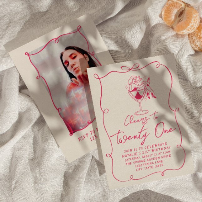 Invitation Bright Hand Drawn Bow 21e Photo Anniversaire (Créateur téléchargé)