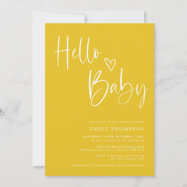 Invitation Bright Jaune Blanc Sexe Baby shower Neutre (Devant)