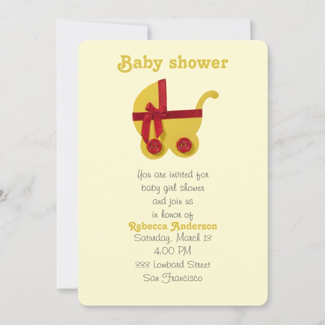 Invitation Bright Jaune, poussette rouge pour bébé pour baby  (Devant)