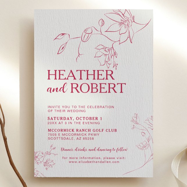 Invitation Bright Magenta Fun Floral Botano Mariage Boho (Créateur téléchargé)