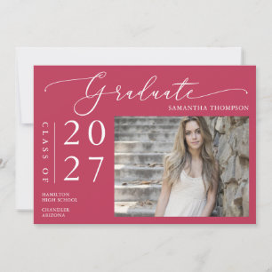 Invitation Bright Magenta Minimalist Graduation à l'école Pho