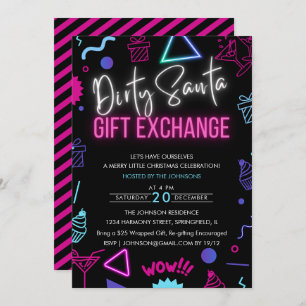 Invitation Bright Neon Dirty Père Noël échange de cadeaux