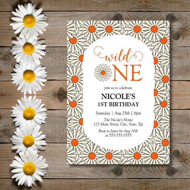 Invitation Bright Orange Daisies Floral Girl 1er anniversaire (Créateur téléchargé)