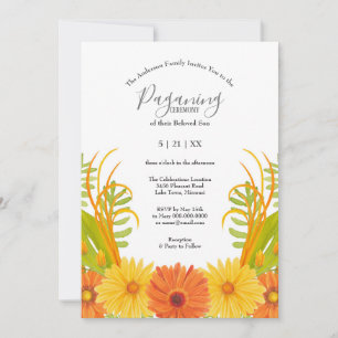 Invitation Bright Orange Daisy Baby Boy Paganing Ceremony