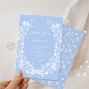 Invitation Bright pastel bleu floral wreath classique mariage