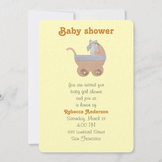 Invitation Bright peach couleur bébé chariot baby shower (Devant)