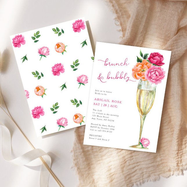 Invitation Bright Peony Brunch and Bubbly Bridal Shower (Créateur téléchargé)