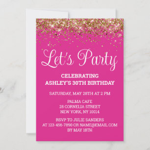 Invitation Bright Pink Gold Parties scintillant 30e anniversa