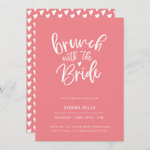 Invitation Bright Pink Hearts Calligraphie Brunch nuptial