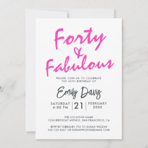 Invitation Bright Pink Quarty Fabulous   Fête du 40e annivers