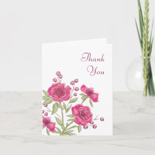 Invitation Bright Pink Rose Wedding Thank You Cards (Devant)